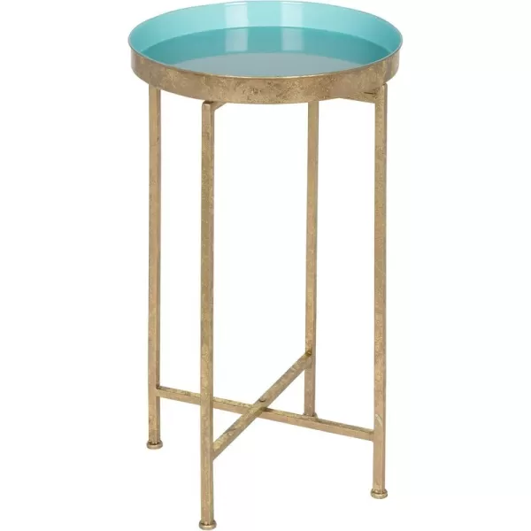 Kate and Laurel Celia Round Foldable Tray Accent Table 14quot x 14quot x 2575quot Light Teal and Gold Modern Minimalist Design and Magnetic Tabletop