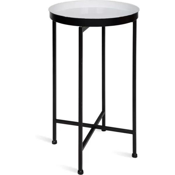 Kate and Laurel Celia Round Foldable Tray Accent Table 14quot x 14quot x 2575quot White and Black Modern Minimalist Design and Detachable Magnetic Tabletop
