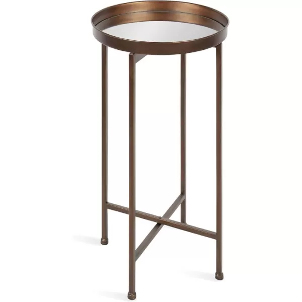 Kate and Laurel Celia Round Metal Foldable Accent Table with Mirror Tray Top Bronze