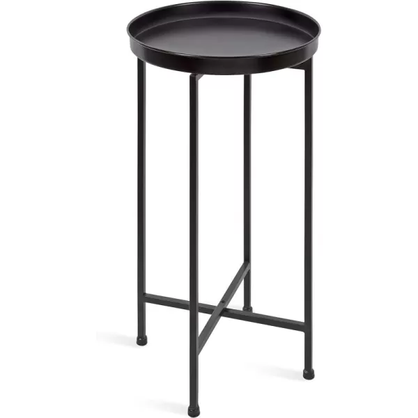 Kate and Laurel Celia Round Metal Foldable Accent Table with Tray Top Black