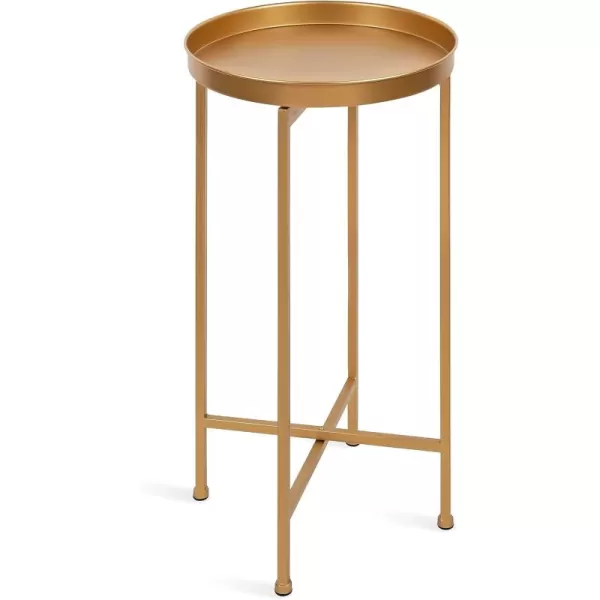 Kate and Laurel Celia Round Metal Foldable Accent Table with Tray Top Gold