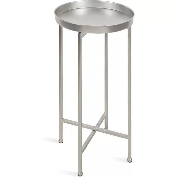 Kate and Laurel Celia Round Metal Foldable Tray Accent Table 14quot x 14quot x 2575quot Black and Silver Modern Minimalist Design and Magnetic TabletopSilver