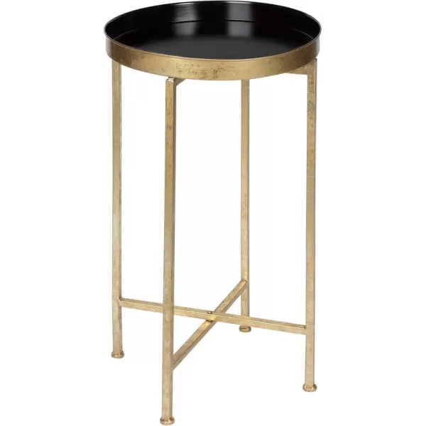 Kate and Laurel Celia Round Metal Foldable Tray Accent Table 14quot x 14quot x 2575quot Black and Silver Modern Minimalist Design and Magnetic TabletopGoldBlack