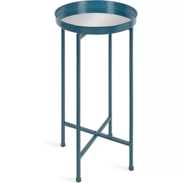 Kate and Laurel Celia Round Metal Foldable Tray Accent Table 14quot x 14quot x 2575quot Black and Silver Modern Minimalist Design and Magnetic TabletopTeal