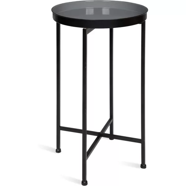 Kate and Laurel Celia Round Metal Foldable Tray Accent Table 14quot x 14quot x 2575quot Black and Silver Modern Minimalist Design and Magnetic TabletopBlackGray