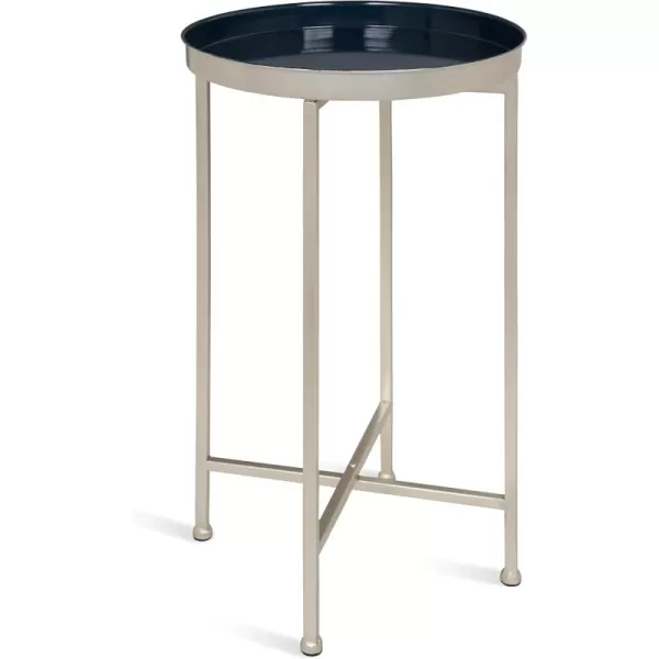 Kate and Laurel Celia Round Metal Foldable Tray Accent Table 14quot x 14quot x 2575quot Black and Silver Modern Minimalist Design and Magnetic TabletopSilverNavy Blue