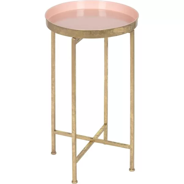 Kate and Laurel Celia Round Metal Foldable Tray Accent Table 14quot x 14quot x 2575quot Black and Silver Modern Minimalist Design and Magnetic TabletopGoldPink