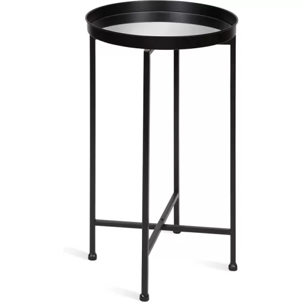 Kate and Laurel Celia Round Metal Foldable Tray Accent Table 14quot x 14quot x 2575quot Black and Silver Modern Minimalist Design and Magnetic TabletopBlackMirror