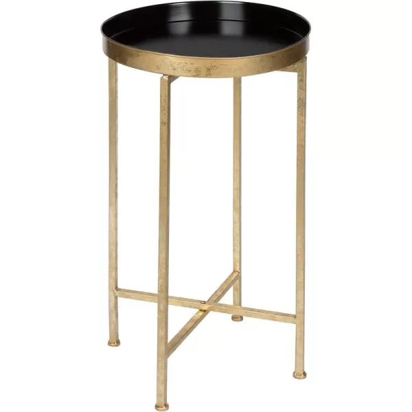 Kate and Laurel Celia Round Metal Foldable Tray Accent Table Black with Gold Base