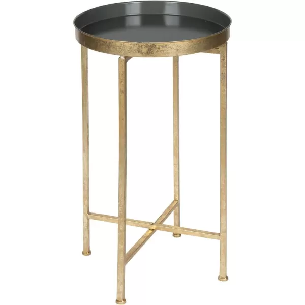 Kate and Laurel Celia Round Metal Foldable Tray Accent Table Gray with Gold Base