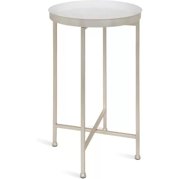 Kate and Laurel Celia Round Metal Foldable Tray Accent Table White with Silver Base