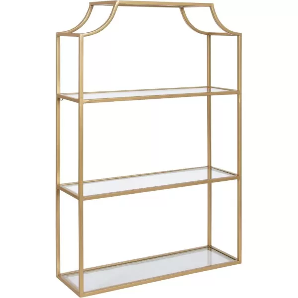 Kate and Laurel Ciel Glam 3Tier Scalloped Wall Shelf 20 x 30 Gold Modern Shelving with Glass Tiers