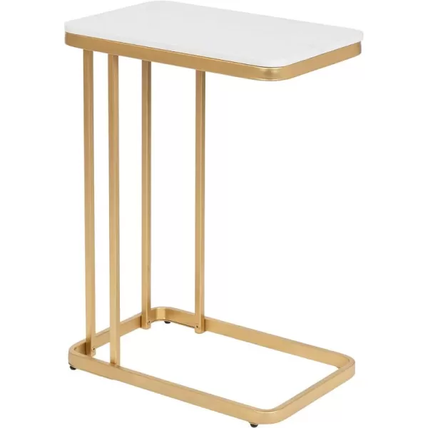 Kate and Laurel Credele Modern Glam Marble CTable End Table 12 x 19 x 27 White and Gold Chic Contemporary TV Tray Table with Metal Legs And Cultured Marble TabletopWhiteGold