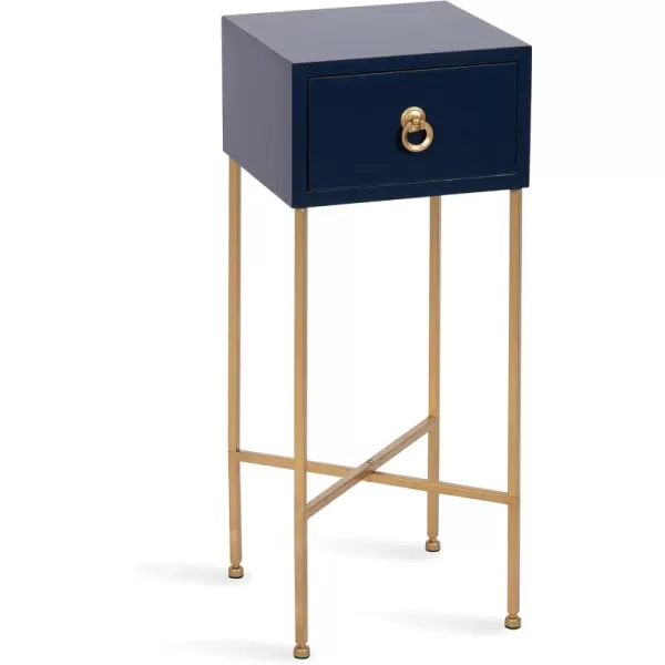 Kate and Laurel Decklyn Modern Glam Metal and Wooden Tea Table with Useful Storage Drawer 12x12x30 WhiteGoldNavy BlueGold