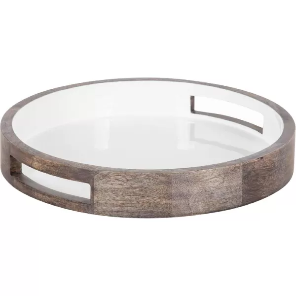 Kate and Laurel Ehrens Boho Wood Tray 15 Inch Diameter Natural and White Round Accent Tray for Transitional DecorGrayWhite