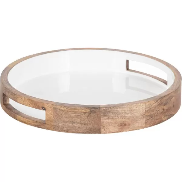 Kate and Laurel Ehrens Boho Wood Tray 15 Inch Diameter Natural and White Round Accent Tray for Transitional DecorNaturalWhite