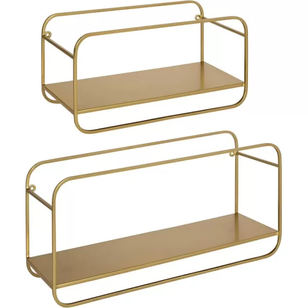 Kate and Laurel Emerline Midcentury Shelf Set Set of 2 Gold Decorative Modern Shelves for Storage and Display