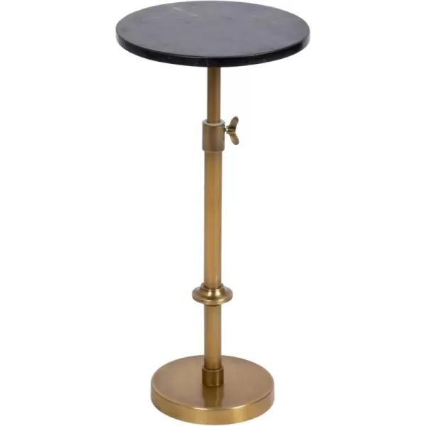 Kate and Laurel Engles Traditional AdjustableHeight Pedestal Drink Table 10 x 10 x 30 Black Marble and Antique Brass Vintage Round Indoor Metal Plant Stand with Authentic Marble TabletopBlack Marble and Antique Brass
