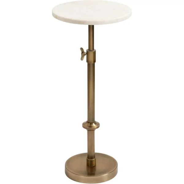 Kate and Laurel Engles Traditional AdjustableHeight Pedestal Drink Table 10 x 10 x 30 Black Marble and Antique Brass Vintage Round Indoor Metal Plant Stand with Authentic Marble TabletopWhite Marble and Antique Brass