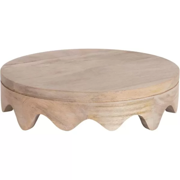 Kate and Laurel Fairlee Decorative Wavy Round Tray 12 Inch Diameter Natural Wood Modern Scalloped Circle Serving Tray for Coffee Table Ottoman Tray Dining Table Centerpiece or Entryway Catchall