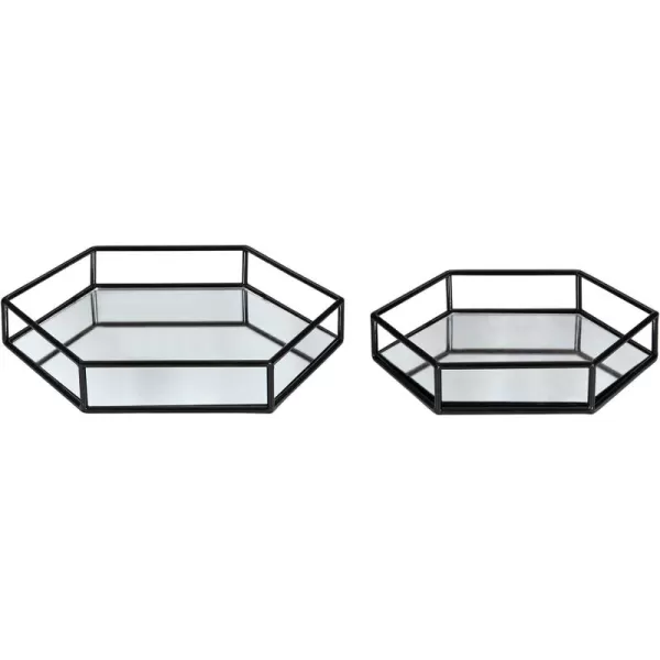 Kate and Laurel Felicia Modern Glam 2Piece Nesting Metal Mirrored Decorative Accent Trays BlackBlack