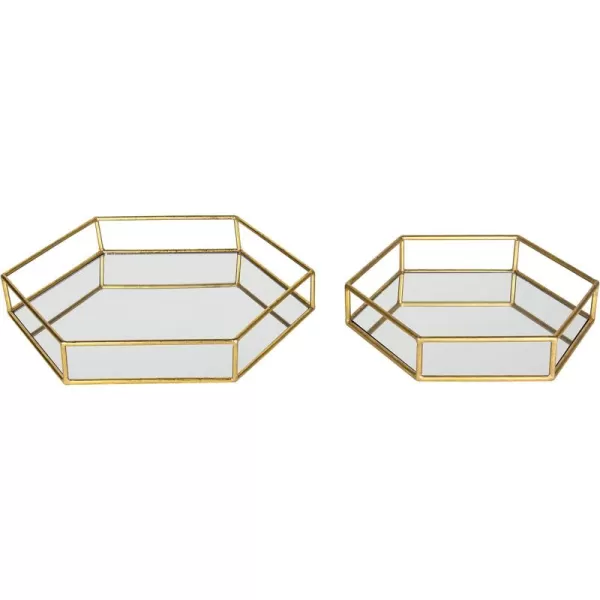 Kate and Laurel Felicia Modern Glam 2Piece Nesting Metal Mirrored Decorative Accent Trays BlackGold