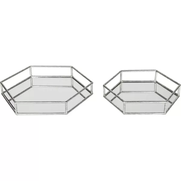 Kate and Laurel Felicia Modern Glam 2Piece Nesting Metal Mirrored Decorative Accent Trays BlackSilver