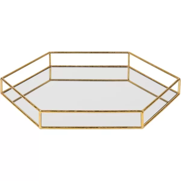 Kate and Laurel Felicia Modern Glam Decorative Metal and Mirror Hexagon Shaped Storage Organizer Vanity Tray GoldGold