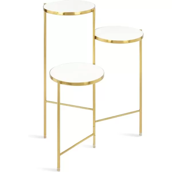 Kate and Laurel Fields Modern Tri Level Plant Stand White and Gold 10 x 10 x 30 Decorative Wood and Metal Multi Tiered PlanterWhiteGold