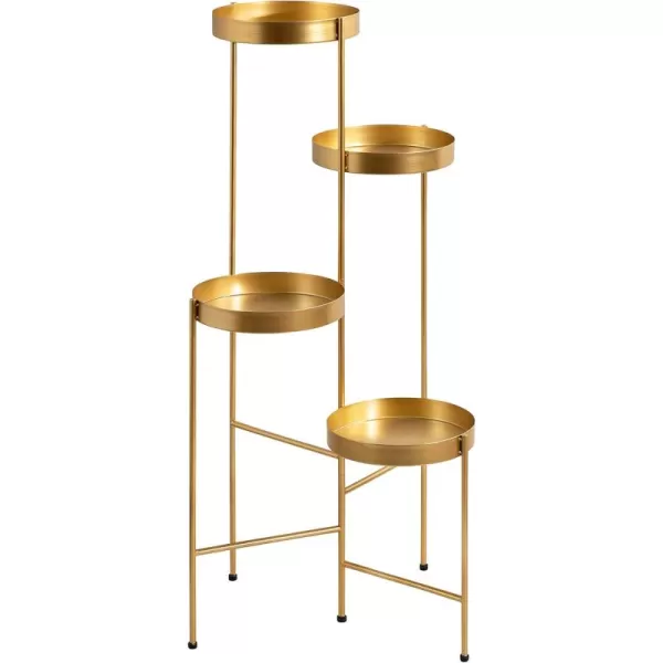 Kate and Laurel Finn Modern 4Tier Plant Stand 10 x 11 x 44 Bronze Folding Lightweight Plant Stand for Decorative Display and StorageGold