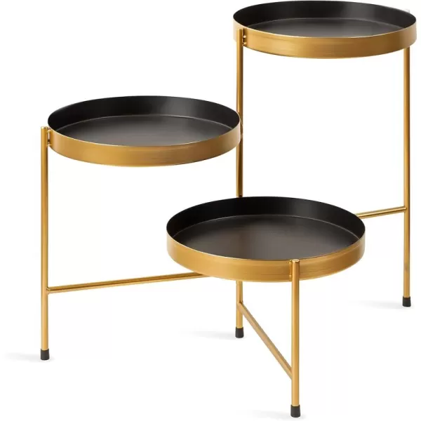 Kate and Laurel Finn Modern TriLevel Plant Stand 13 x 13 x 22 Gold Indoor MultiTiered Plant StandBlackGold