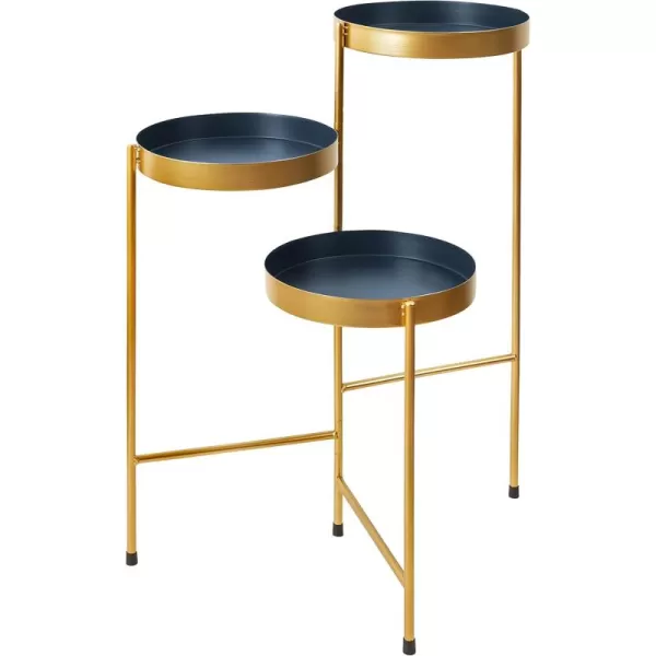 Kate and Laurel Finn TriLevel Metal Plant Stand Black and Gold Decorative Hinged Tray Stand DisplayNavy BlueGold