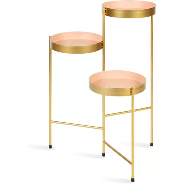 Kate and Laurel Finn TriLevel Metal Plant Stand Black and Gold Decorative Hinged Tray Stand DisplayPinkGold