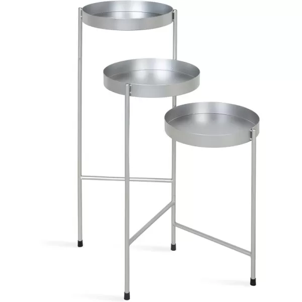 Kate and Laurel Finn TriLevel Metal Plant Stand Black and Gold Decorative Hinged Tray Stand DisplaySilver