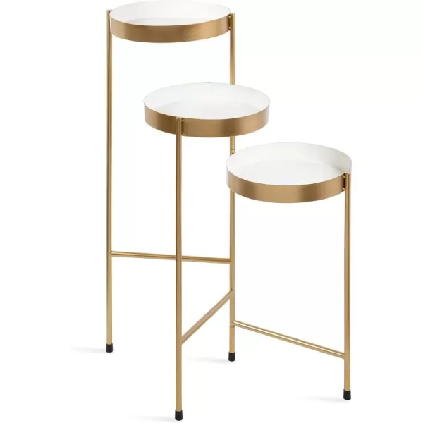 Kate and Laurel Finn TriLevel Metal Plant Stand Black and Gold Decorative Hinged Tray Stand DisplayWhiteGold