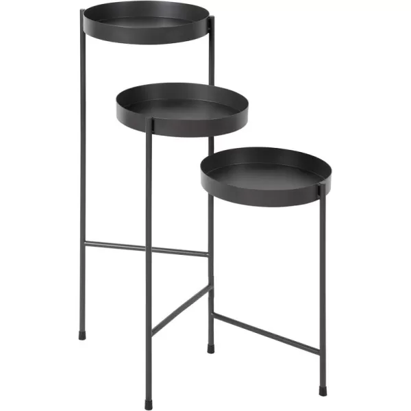 Kate and Laurel Finn TriLevel Metal Plant Stand Charcoal Gray Decorative Hinged Tray Stand Display