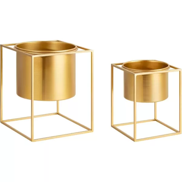 Kate and Laurel Fitch Modern Metal Freestanding Planters Set of 2 Gold Geometric Square Floating Planter PotsGold