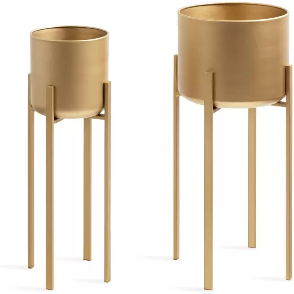 Kate and Laurel Gabi Decorative Glam Metal Planters Set of 2 Satin Gold Modern Metallic Indoor Planter Set for Display and Decoration for Use as Living Room Planters or Porch Plant StandsGold