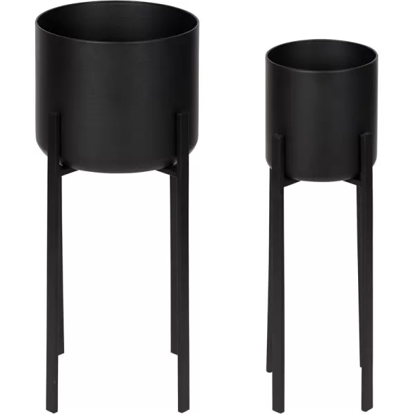 Kate and Laurel Gabi Decorative Glam Metal Planters Set of 2 Satin Gold Modern Metallic Indoor Planter Set for Display and Decoration for Use as Living Room Planters or Porch Plant StandsBlack
