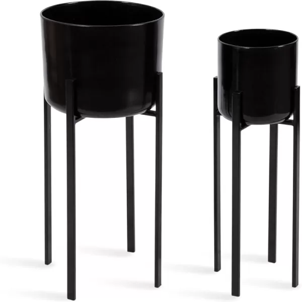 Kate and Laurel Gabi Decorative TwoPiece Metal Planters Set of 2 Black Modern Metal Outdoor or Indoor Plant Stands for Use as Living Room Planters or Porch Plant Stands