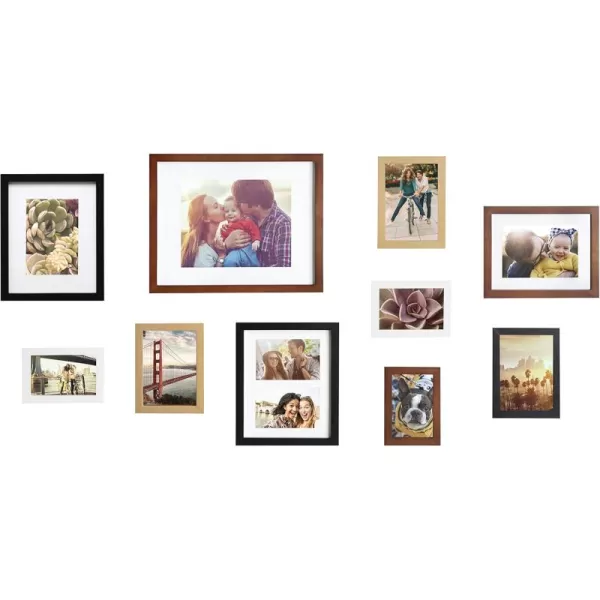 Kate and Laurel Gallery MidCentury Wood Wall Frame Set Set of 10 Walnut Brown Gold Black and WhiteMultiBrown