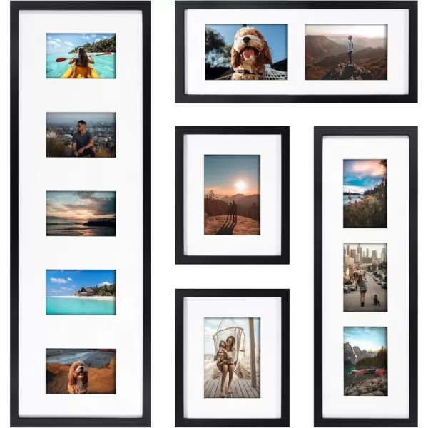Kate and Laurel Gallery Modern Photo Collage Frame Set Set of 5 Black Transitional Picture Frame Collage Collection for Wall