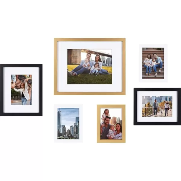 Kate and Laurel Gallery Modern Wood Frame Set 6 Pieces Modern Glam Finishes Sophisticated Picture Frame Set with Multiple Sizes IncludedMultiGold