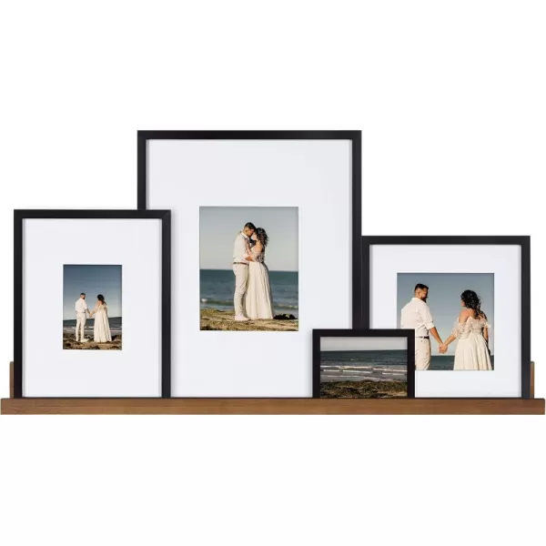 Kate and Laurel Gallery Transitional Frame and Shelf Set Set of 5 Rustic Brown and Black Sophisticated Picture Frame Collection with Multiple Sizes IncludedRustic BrownBlack