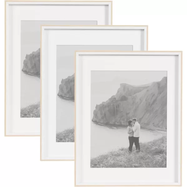 Kate and Laurel Gibson Modern Wall Picture Frame Set of 3 14x18 matted to 11x14 White and Natural Modern ThreePiece Frame Set for Gallery Wall Frame Set in Living Room Wall DecorWhiteNatural