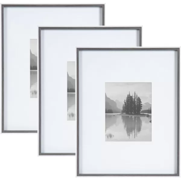 Kate and Laurel Gibson Modern Wall Picture Frame Set of 3 14x18 matted to 11x14 White and Natural Modern ThreePiece Frame Set for Gallery Wall Frame Set in Living Room Wall DecorGrayWhite