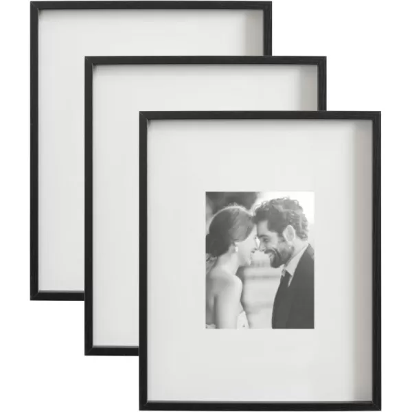 Kate and Laurel Gibson Modern Wall Picture Frame Set of 3 16x20 matted to 8x10 Black ThreePiece Frame Set for Gallery Wall Frame Set in Living Room Wall DcorBlack