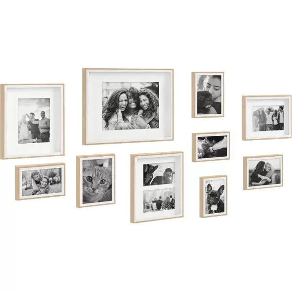 Kate and Laurel Gibson Transitional Picture Frame Set Set Of 10 Varying Sizes Black and White TwoTone Wall Frame Set Collection with Hanging Template for Gallery Wall Picture Frame DisplayWhiteNatural