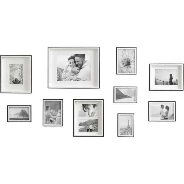 Kate and Laurel Gibson Transitional Picture Frame Set Set Of 10 Varying Sizes Black and White TwoTone Wall Frame Set Collection with Hanging Template for Gallery Wall Picture Frame DisplayBlackWhite