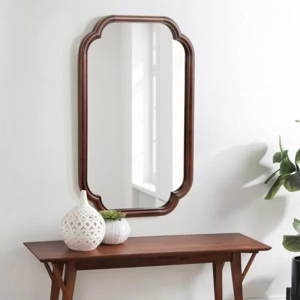 Kate and Laurel Glenby Transitional Scalloped Wall Mirror 24 x 36 Rustic Brown Wooden Farmhouse Bathroom Mirror with Rounded and Stepped Frame ProfileWalnut Brown